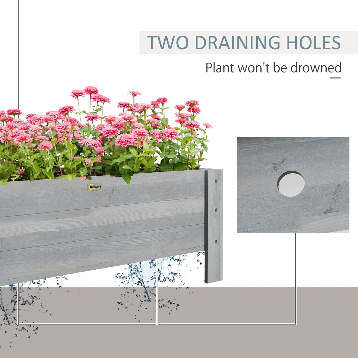 Outsunny Wooden Garden Raised Bed Planter Grow Containers Pot, 100x36.5x36cm