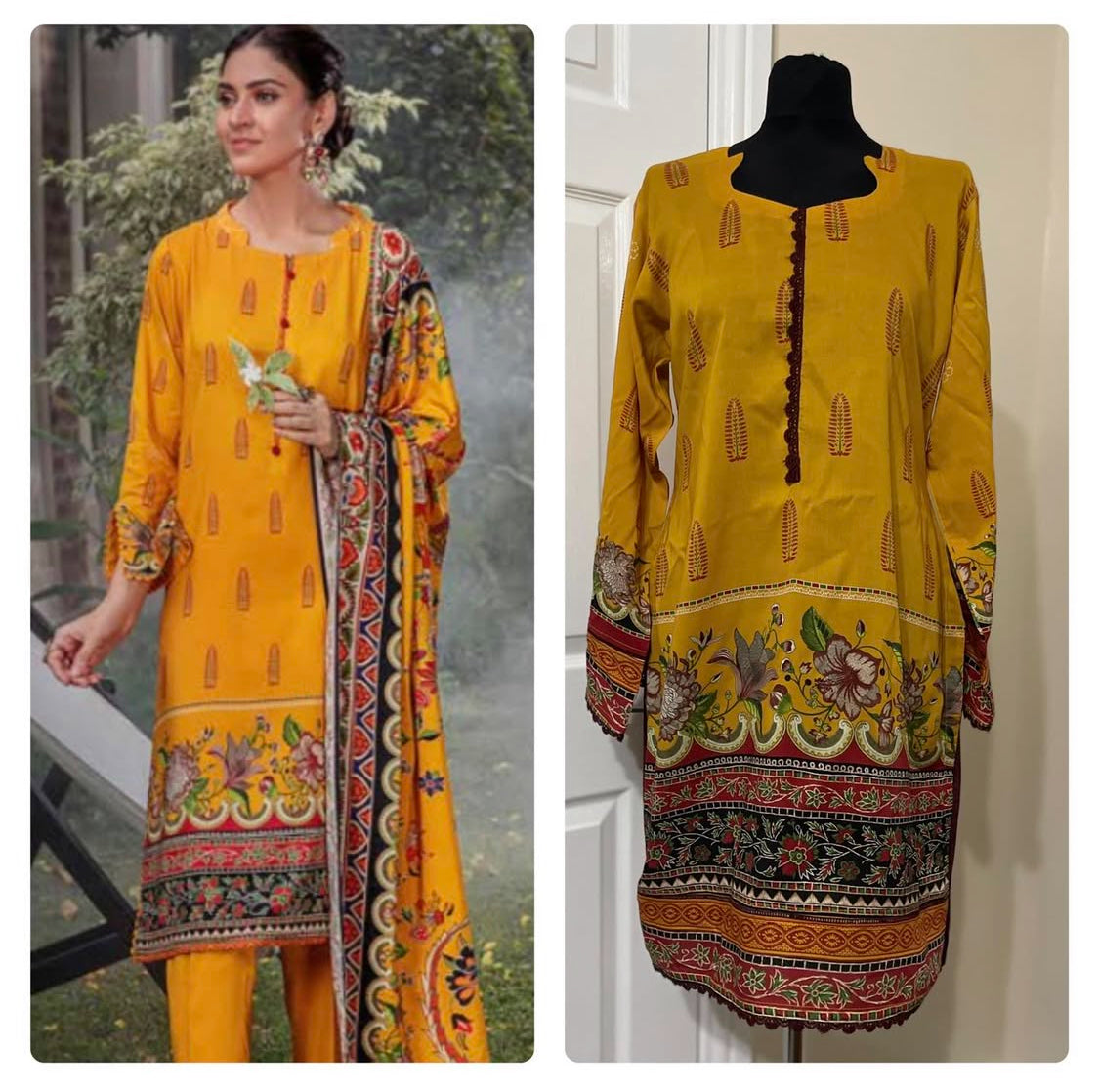 3 Piece Stitched Lawn Suit - Amaya Suits (Yellow)