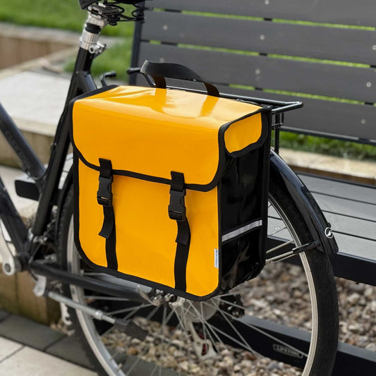 BikyBag Classic CW – Waterproof Single Bike Pannier Bag (13 L, Durable Tarpaulin Material, Clip-On Rear Carrier Rack) 🚴‍♂️🌧️ (Yellow)
