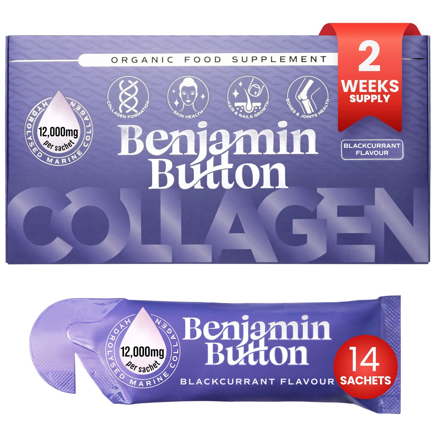 14x BlackCurrant 12,000mg Marine Collagen Liquid Sachets