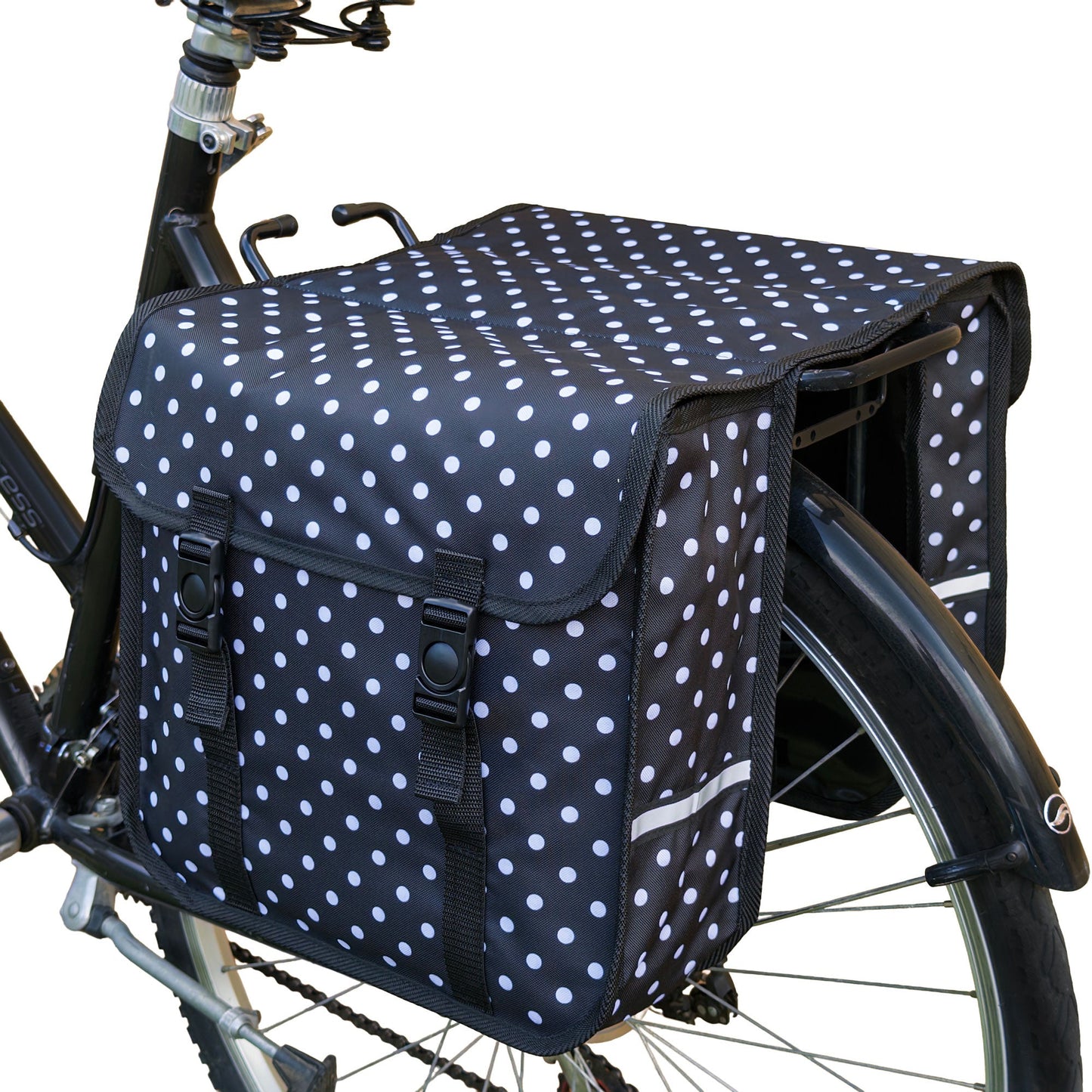 BikyBag Classic CE - Bicycle Double Pannier Bag (White Polka Dots)