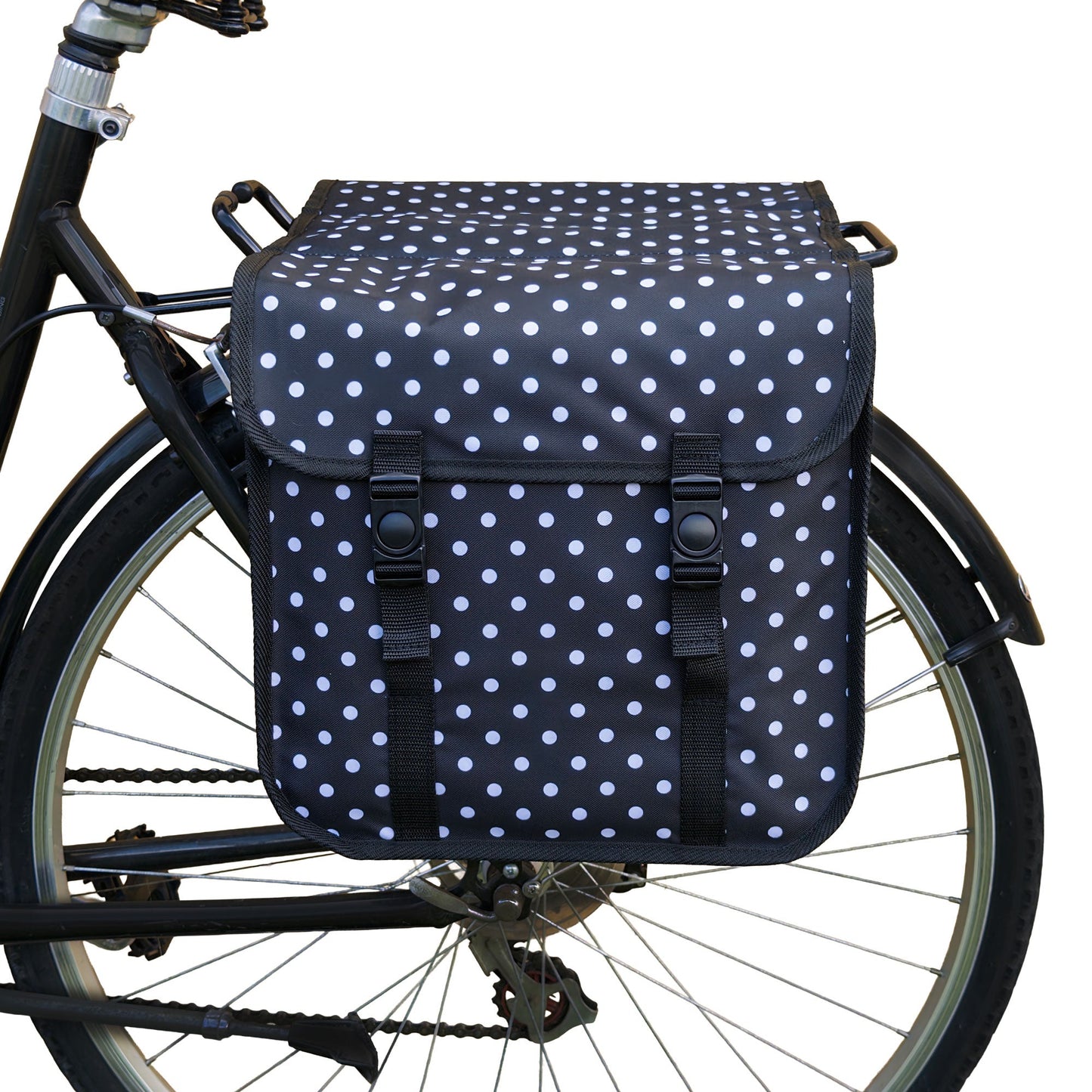 BikyBag Classic CE - Bicycle Double Pannier Bag (White Polka Dots)