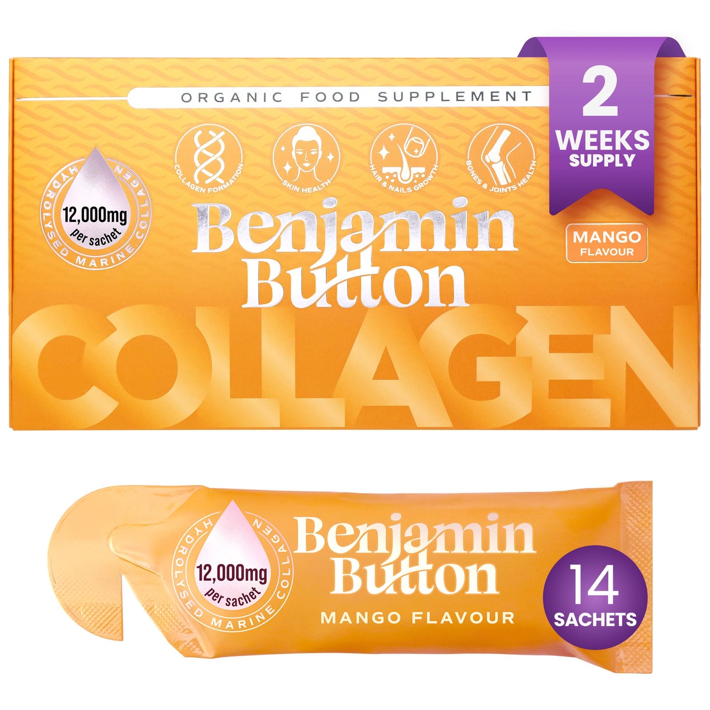 14x Mango 12,000mg Marine Collagen Liquid Sachets
