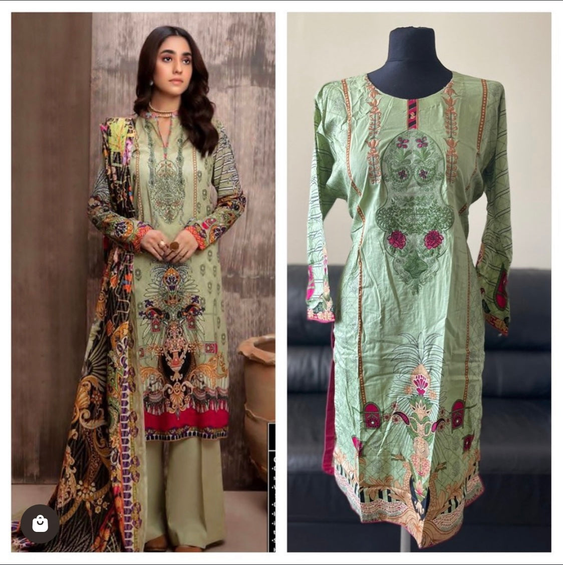 3 Piece Stitched Lawn Suit - Inspired by Baroque (Green)