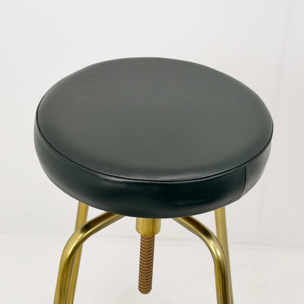 Antique Brass & Black Leather Adjustable Bar Stool