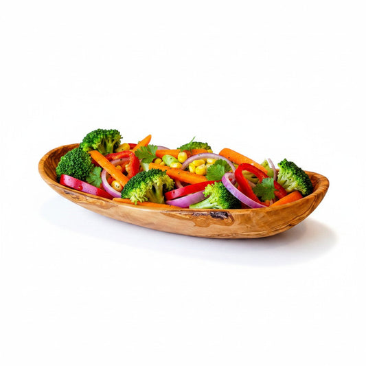 Handcrafted Olive Wood Boat Platter - 40cm or 50cm Large Wooden Serving Bowl