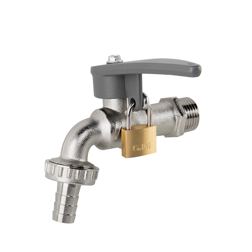 Lever Tap Brass Nickle Plated 1/2in BSPM Inlet with Hose Barb and lock
