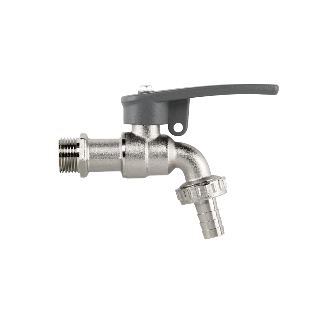 Lever Tap Brass Nickle Plated 1/2in BSPM Inlet with Hose Barb and lock
