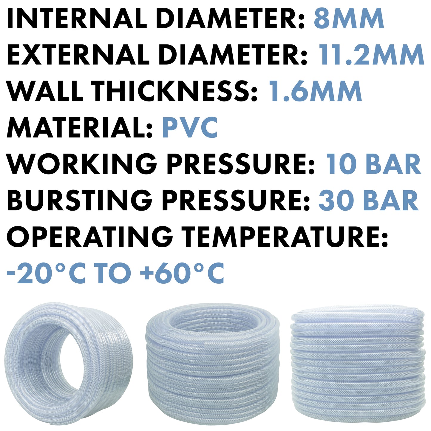 Clear Braided PVC Pipe 8mm*1.6mm