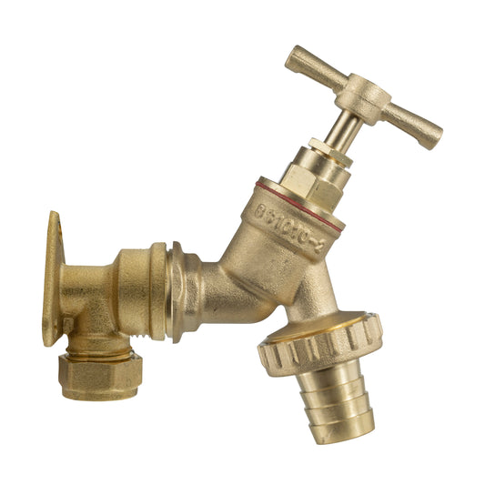 22mm Brass Wall Flange Kit with Brass Barbed Tap