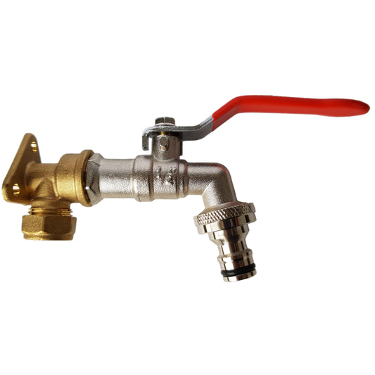 15mm Brass Wall Flange Kit with Quick Connect Lever Tap for Outdoor Watering Kit