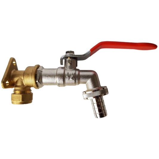 15mm Brass Wall Flange Kit with Barbed Lever Tap