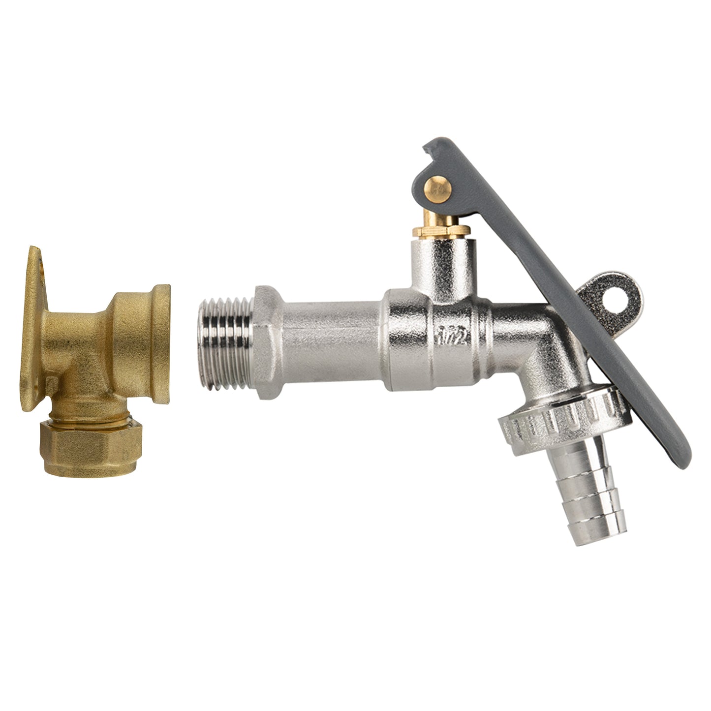 15mm Brass Wall Flange Kit with Lever Tap Hose Barb and Lever Lock Tap Adapter