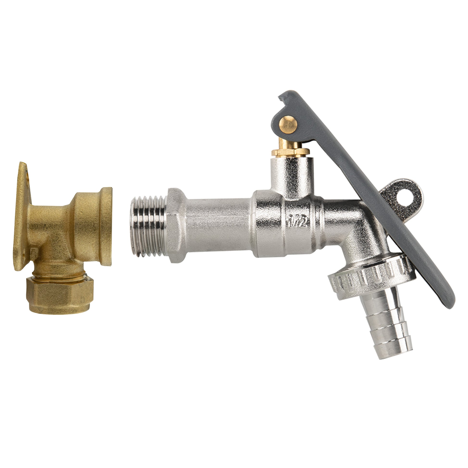 15mm Brass Wall Flange Kit with Lever Tap Hose Barb and Lever Lock