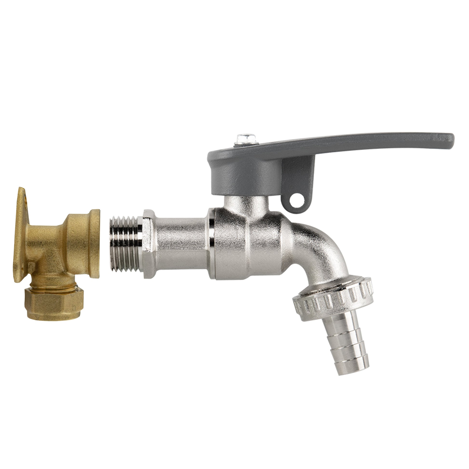 15mm Brass Wall Flange Kit with Lever Tap with Hose Barb and Side Lock
