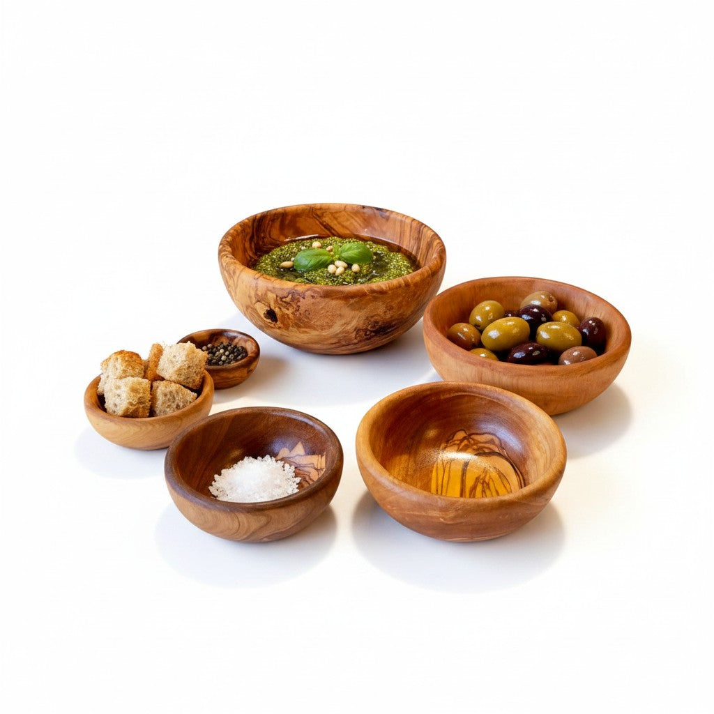 Handmade Olive Wood Bowl Set of 6 | Graduated Nesting Fruit Snack & Serving Bowls | Beautiful Natural Grain | Sizes 8–18 cm