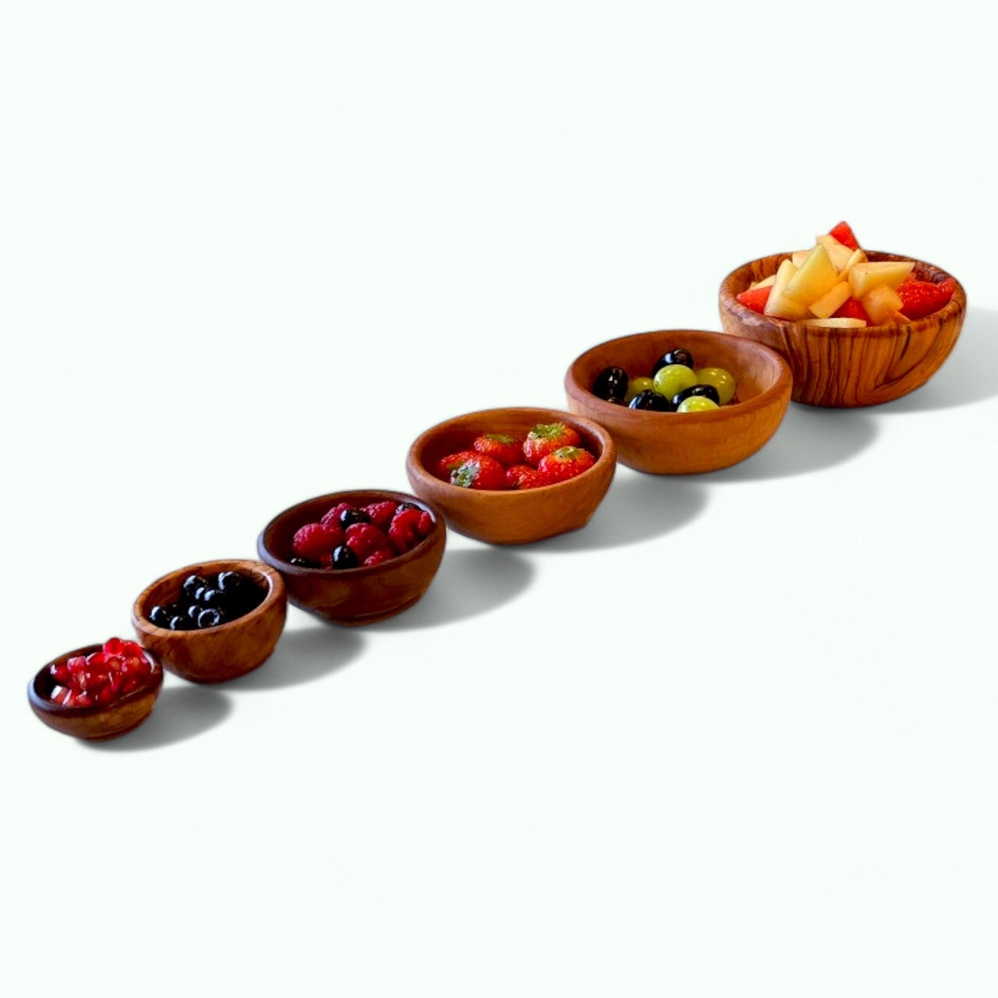 Handmade Olive Wood Bowl Set of 6 | Graduated Nesting Fruit Snack & Serving Bowls | Beautiful Natural Grain | Sizes 8–18 cm
