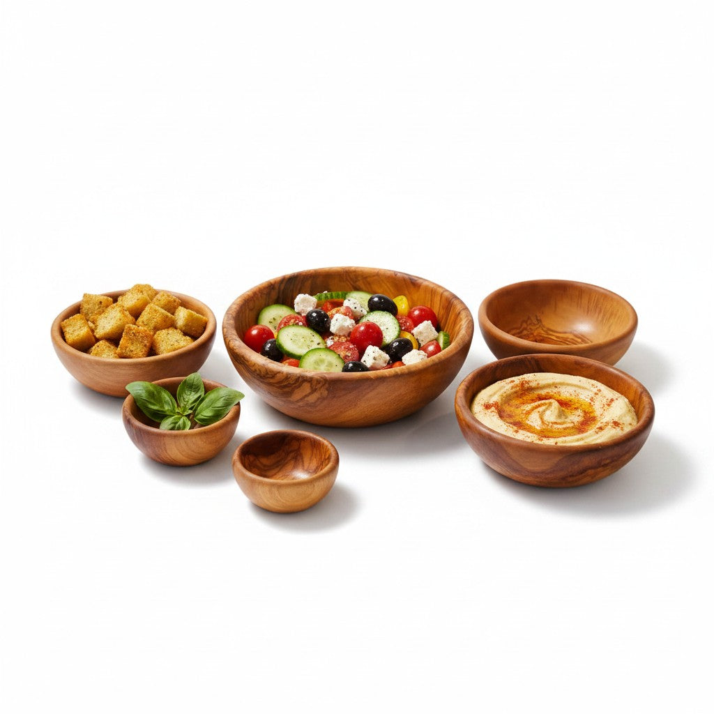 Handmade Olive Wood Bowl Set of 6 | Graduated Nesting Fruit Snack & Serving Bowls | Beautiful Natural Grain | Sizes 8–18 cm