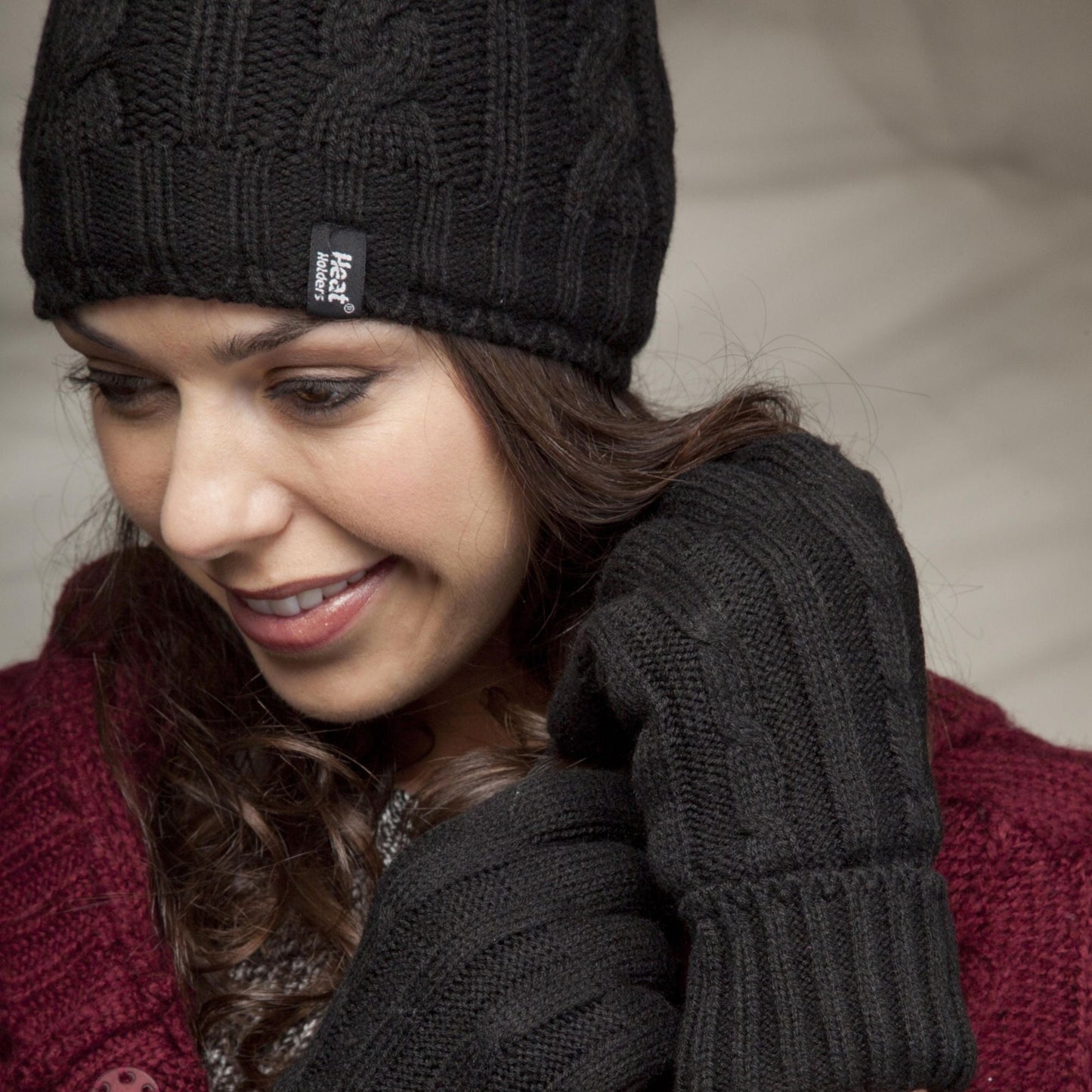 Ladies Cable Knit 2.3 Tog Fleece Lined Thermal Winter Gloves