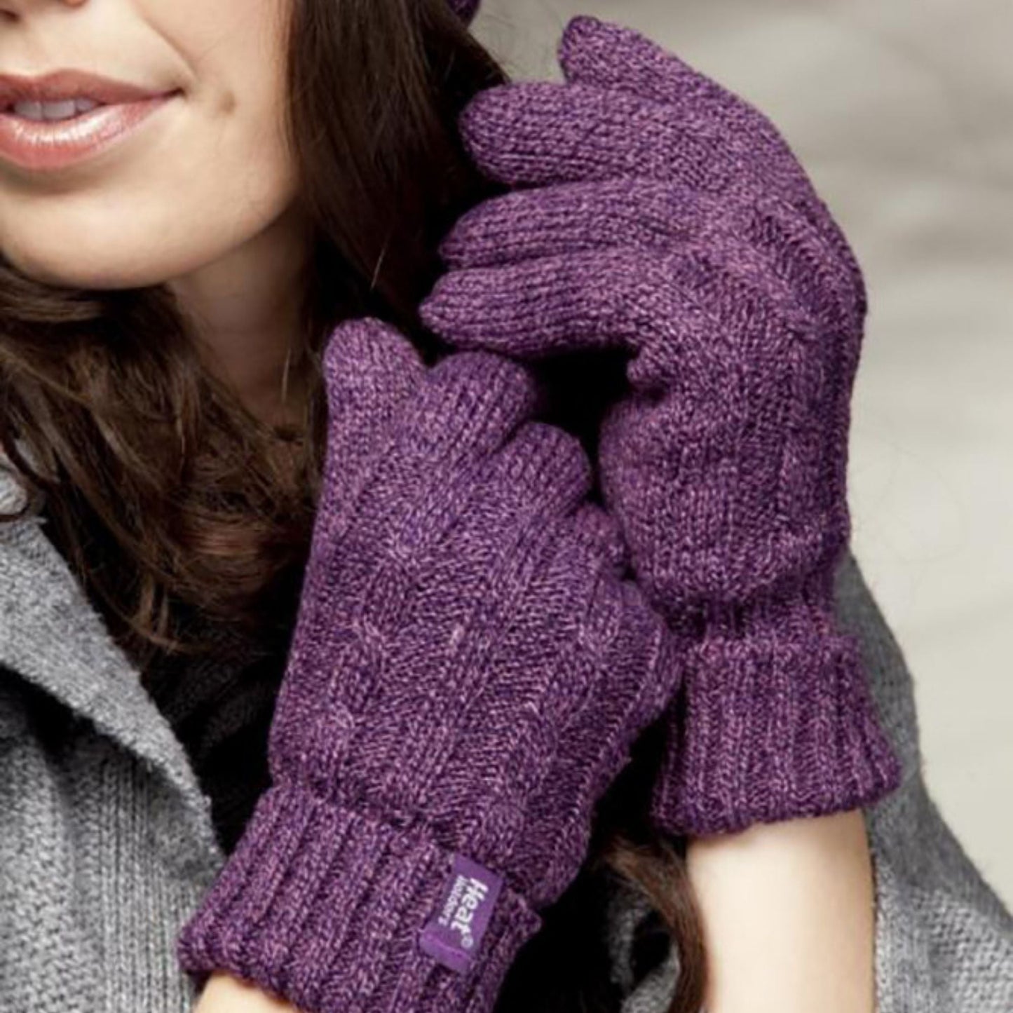 Ladies Cable Knit 2.3 Tog Fleece Lined Thermal Winter Gloves