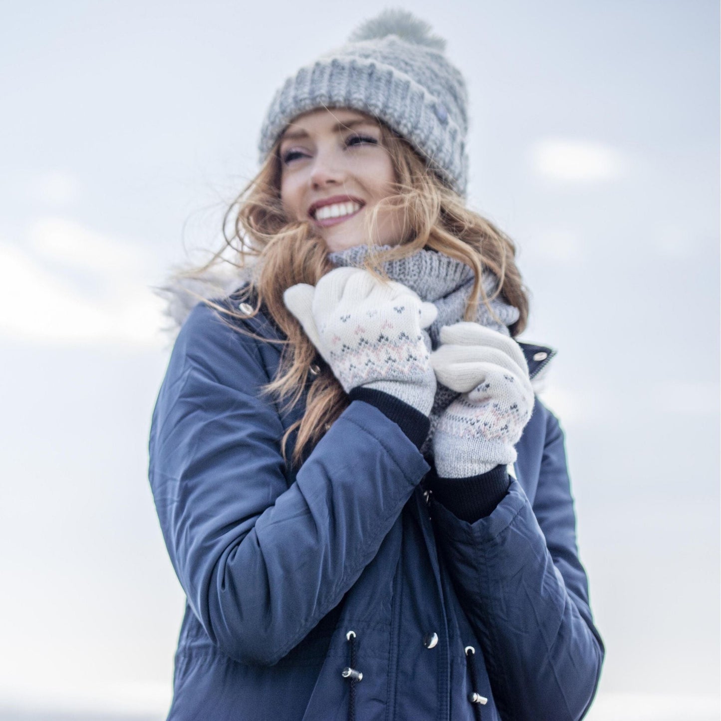 Ladies Fairisle Fleece Lined Knitted Warm Winter Thermal Gloves