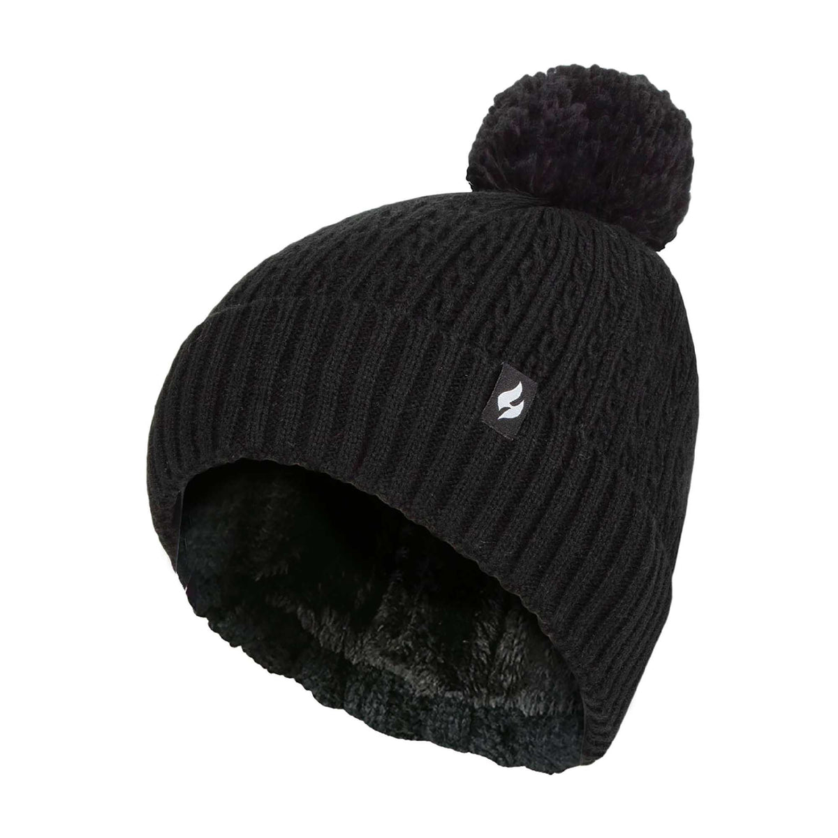 Ladies Winter Ribbed Thermal Cable Knit Beanie Pom Pom Hat