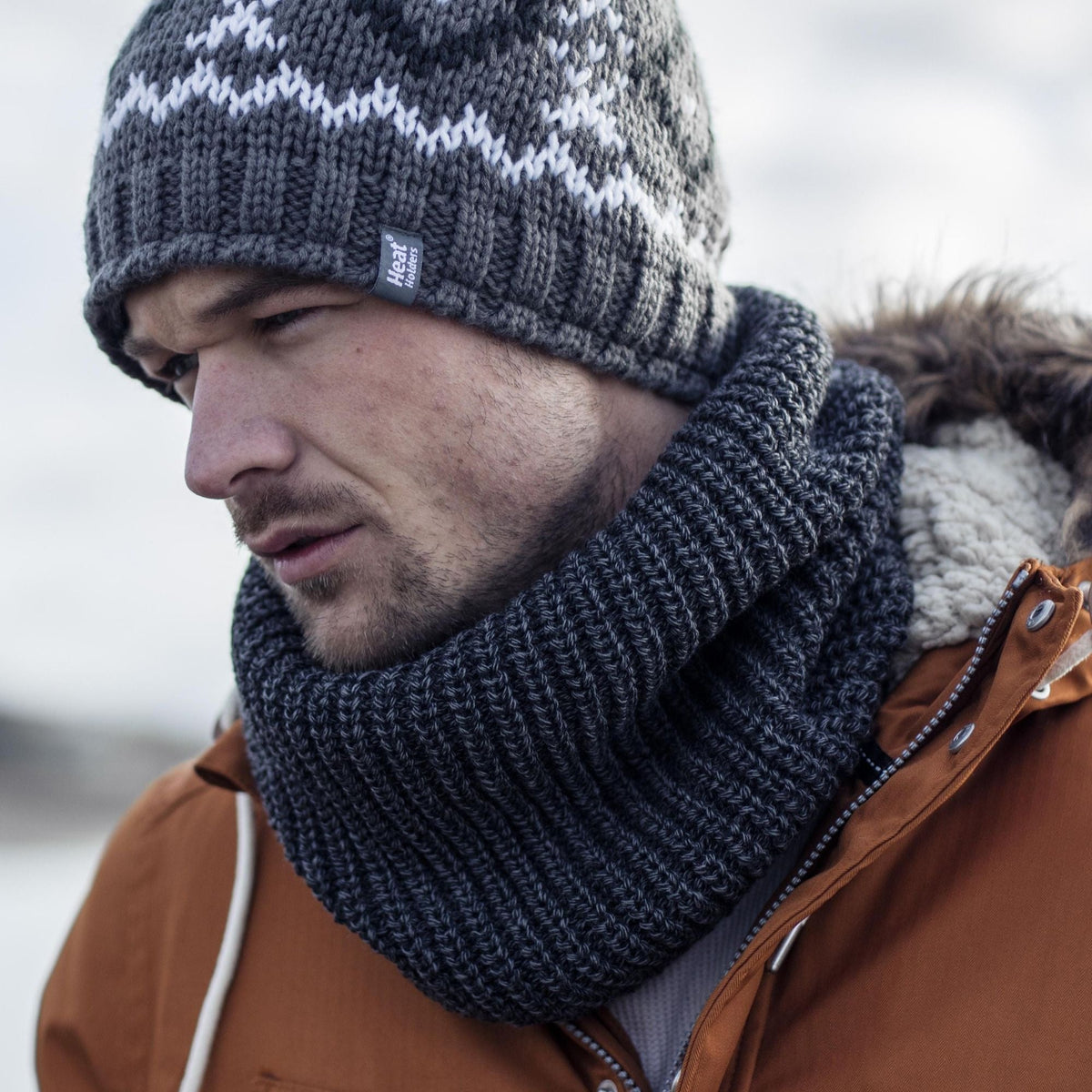Mens Winter Warm Fleece Lined Chunky Knit Thermal Neck Warmer