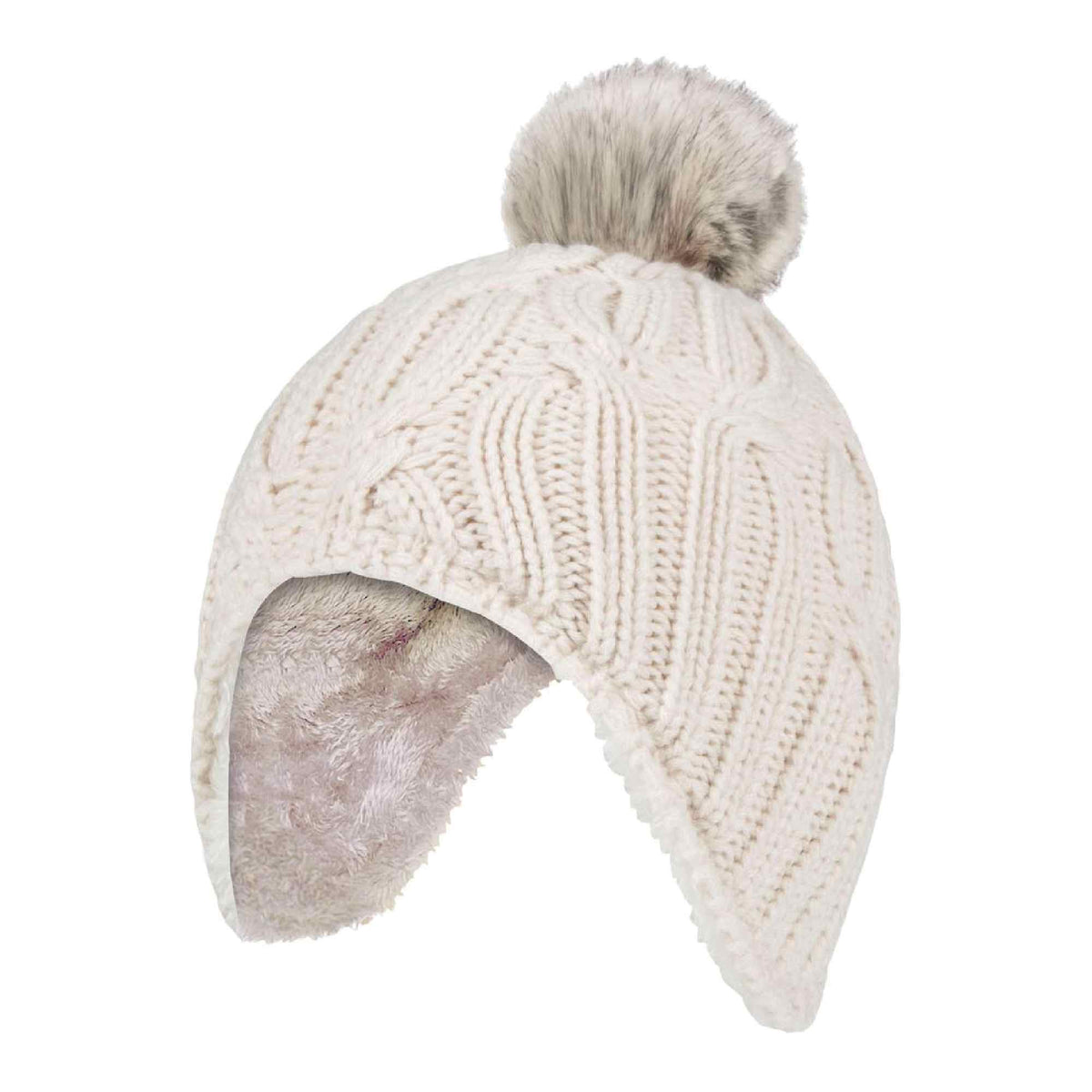 Girls Cable Knitted Beanie Hat with Pom Pom Bobble for Winter