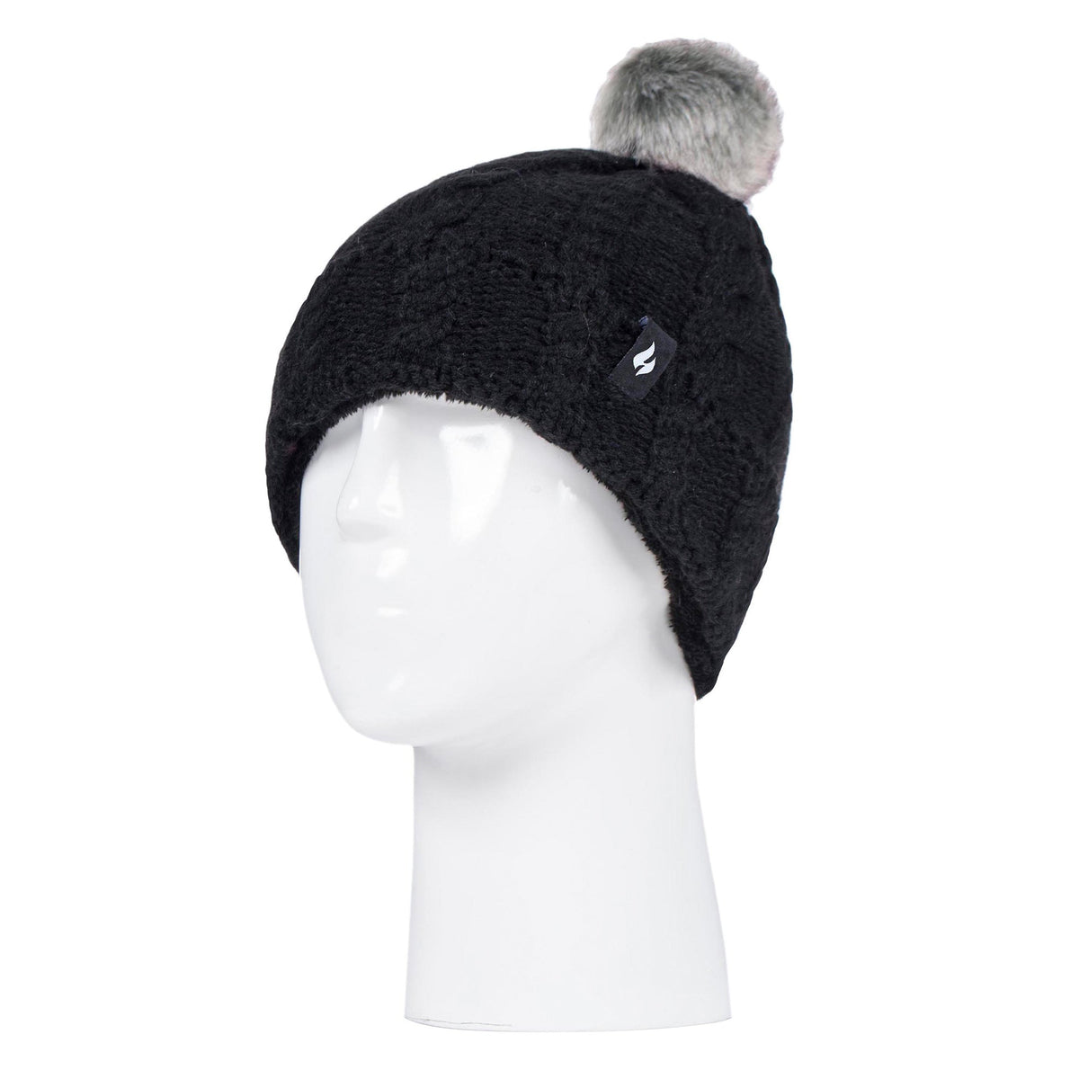 Girls Cable Knit Bobble Pom Pom Thermal Hat & Gloves Set