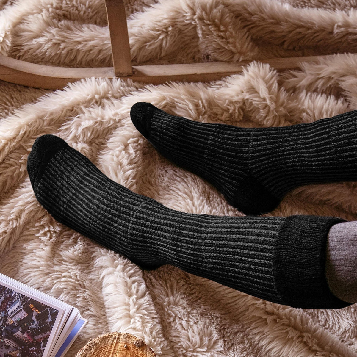 Mens Thick Winter Warm Knee High Ribbed Thermal Boot Socks