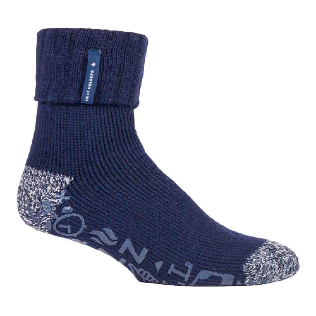 Mens Turnover Thermal Fleece Lined Bed Socks with Non Slip Grips
