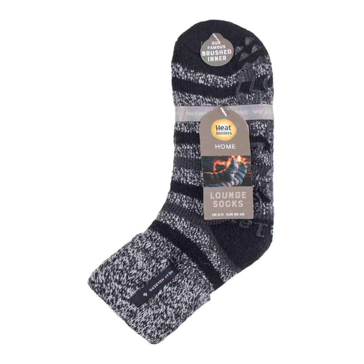 Mens Turnover Thermal Fleece Lined Bed Socks with Non Slip Grips