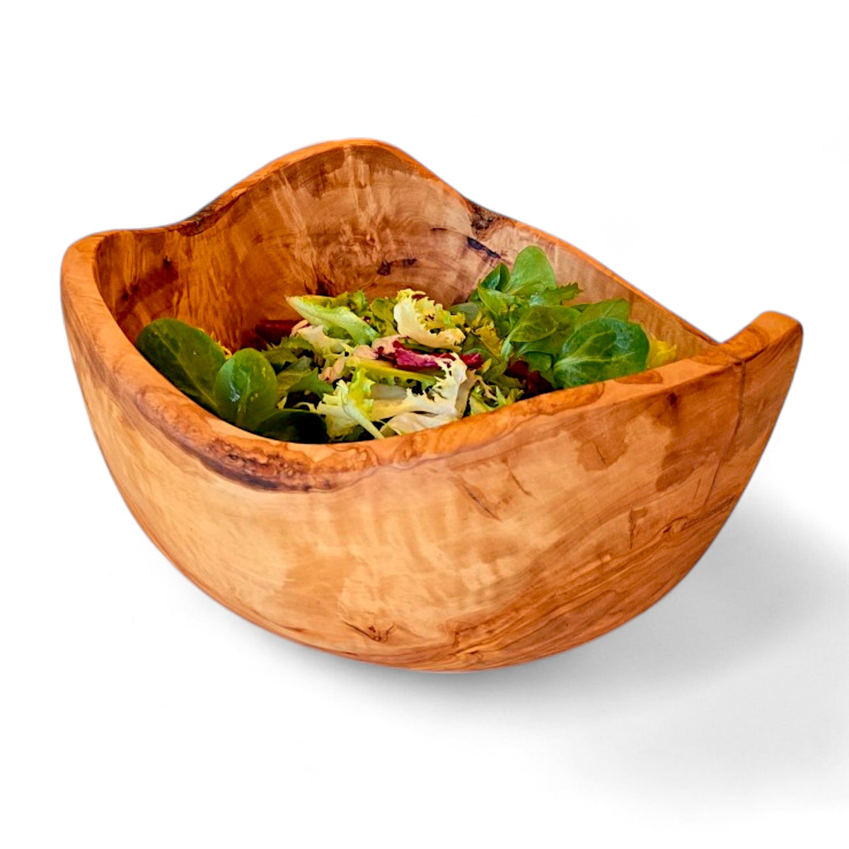 Handmade Olive Wood Live Edge Salad Bowl | Deep Freeform Fruit Serving & Mixing Bowl | Unique Natural Bark Edge | 12–38 cm