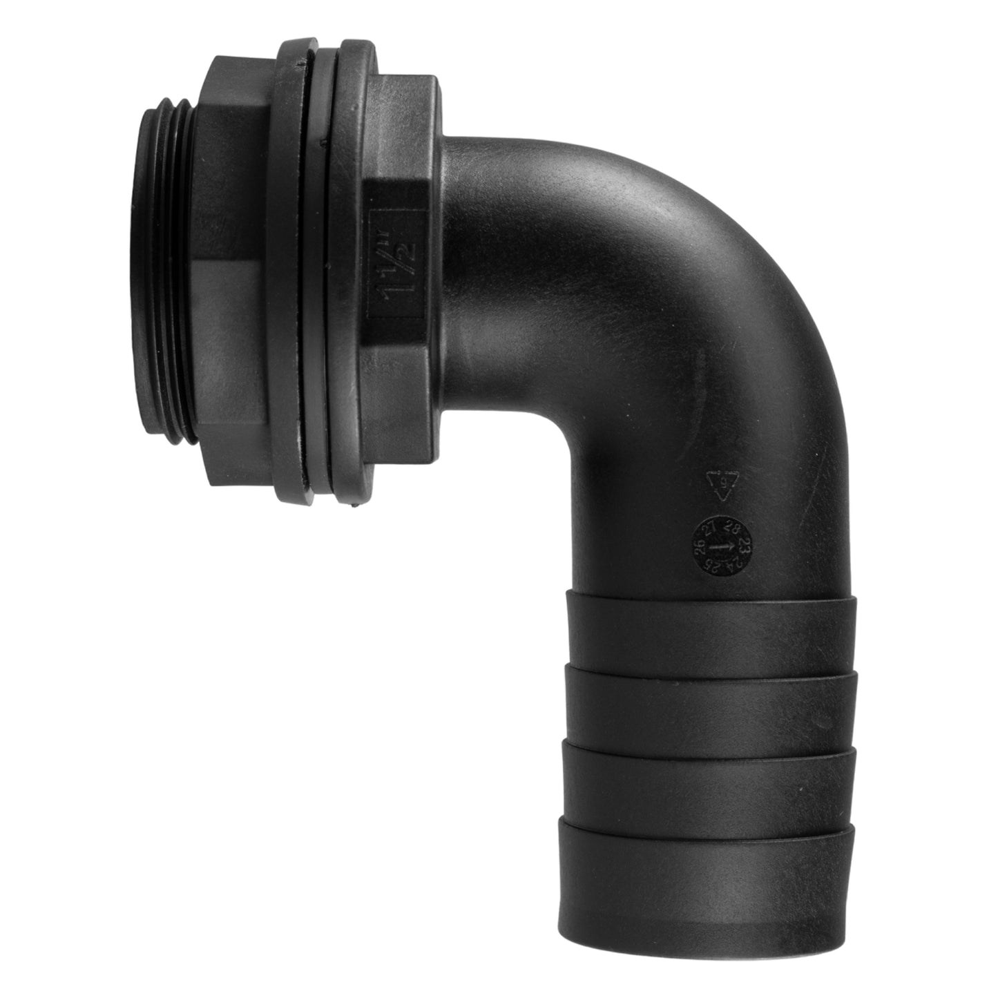 Tank Connector 90 Degree With Washer and Nut 1.5inBSPM - 1.5in Barb