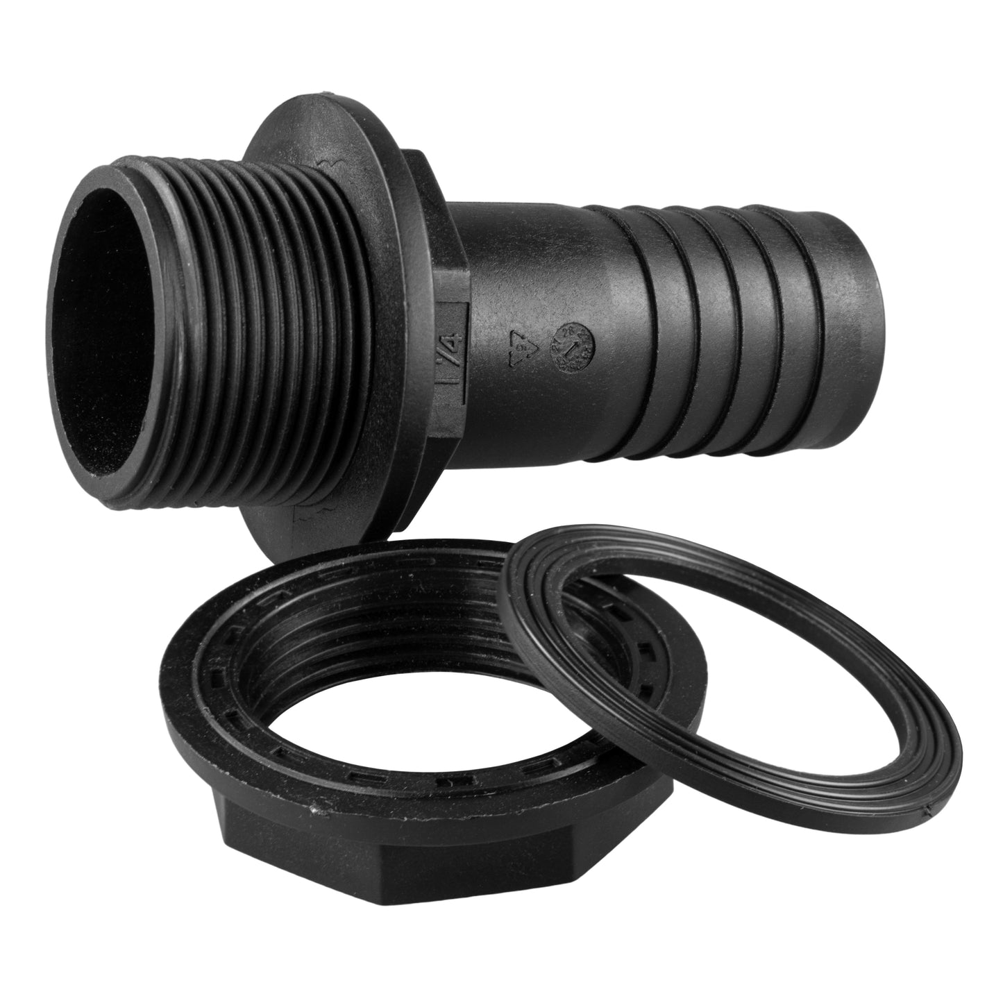 Tank Connector with Washer and Nut 1/2in BSPM - 1/2in Barb and Drill Bit