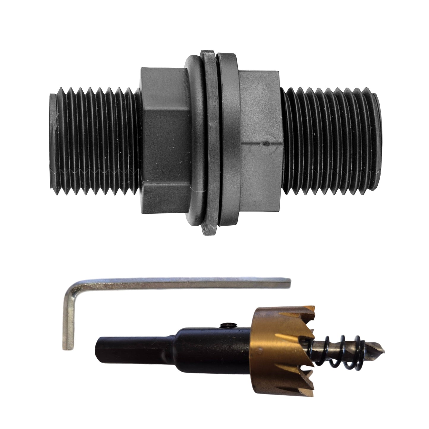 Tank Connector with Washer 1/2in BSPM and Drill Bit for Drip Irrigation Fitting