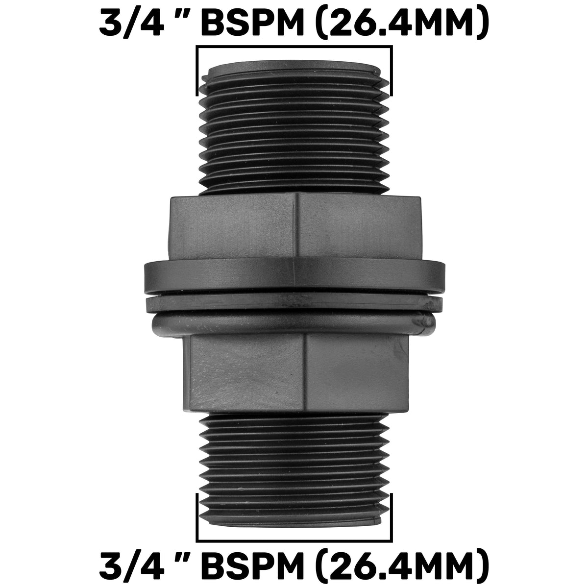 Water Butt Connector 3/4" BSP with In-Line BSPF Valve and 20mm MDPE Straight