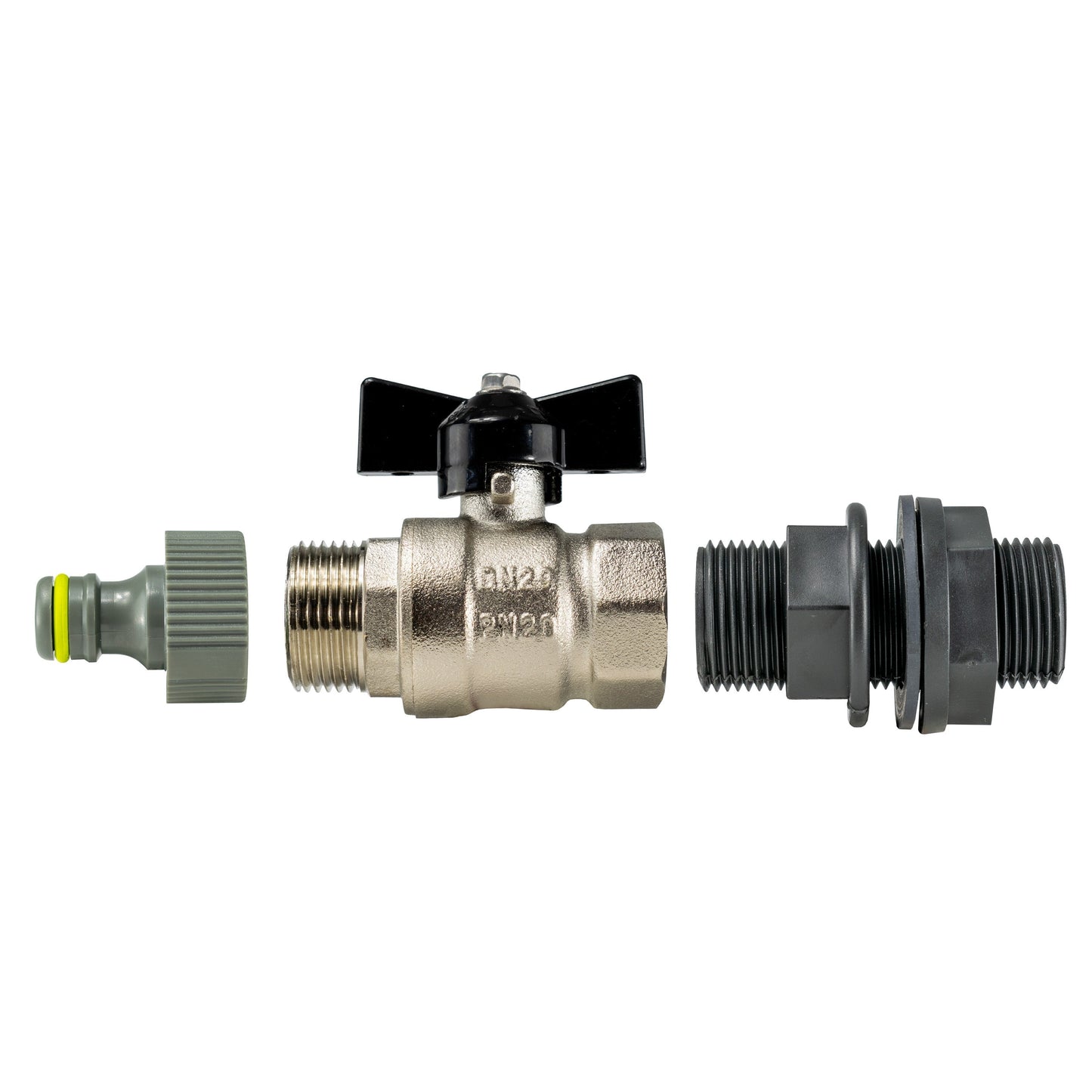 Water Butt Kit 3/4 BSP with Metal Bib Valve and Quick Connect Outlet Tap Adapter