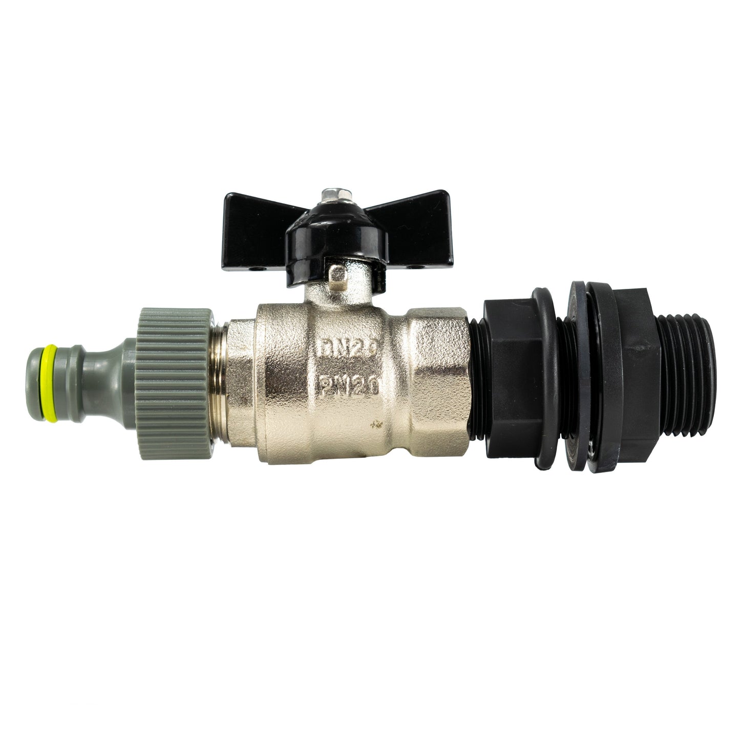 Water Butt Kit 3/4 BSP with Metal Bib Valve and Quick Connect Outlet Tap Adapter