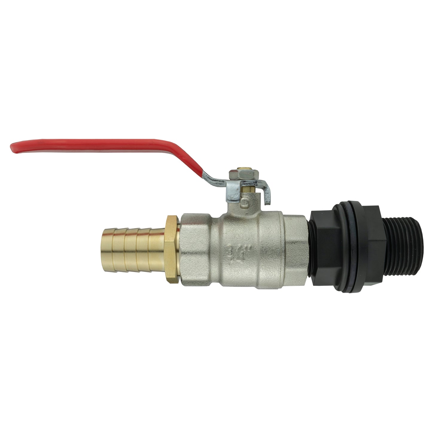Water Butt Kit 3/4 BSP with Lever Valve and 19mm Brass Barb for Garden Hose Pipe