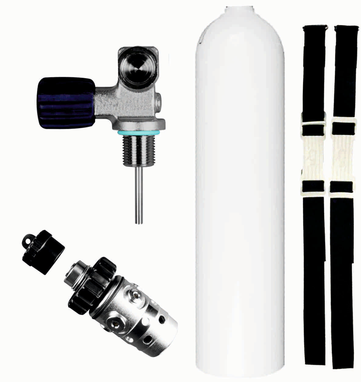 BTS 3 Litre 232 Bar White Luxfer Aluminium Cylinder with DIN Valve, 1st Stage, OPV & Cylinder Mounting Straps S20999902