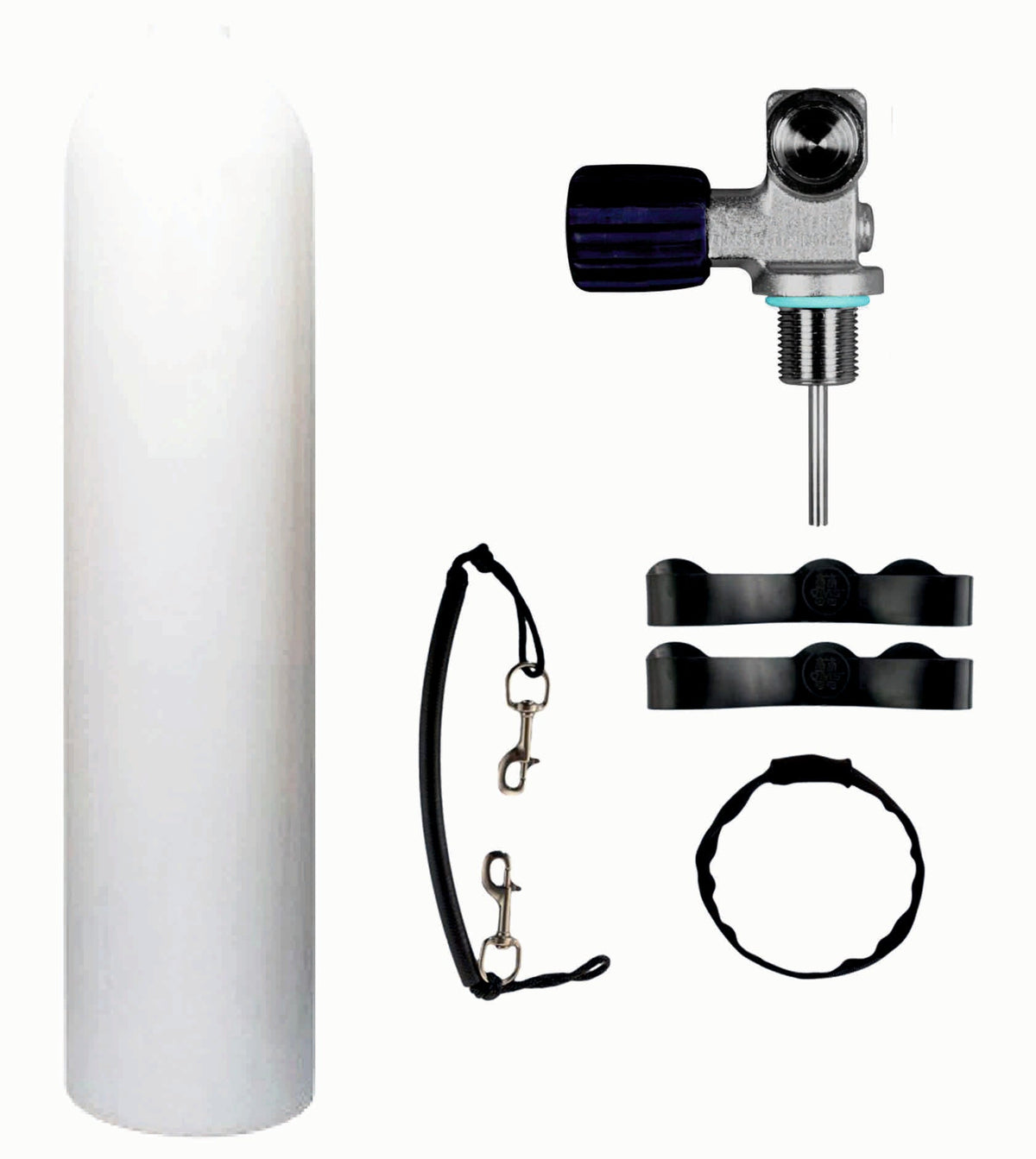 BTS 7 Litre 200 Bar White Luxfer Aluminium Cylinder with DIN Valve & Stage Rigging Kit S16816661