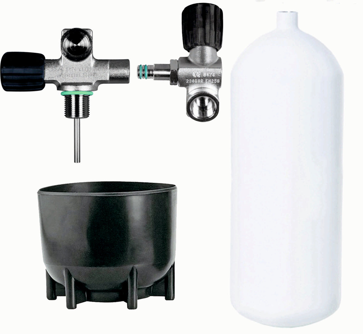 BTS 12 Litre Dumpy 232 Bar Steel Cylinder with DIN Valve, 2nd Outlet & Boot S16116623