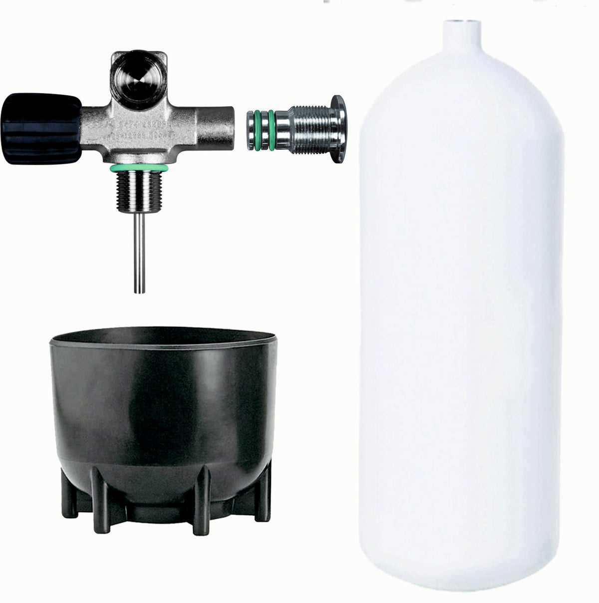 BTS 12 Litre Dumpy 232 Bar Steel Cylinder with Left Hand DIN Valve, Blanking Plug & Boot S16116631