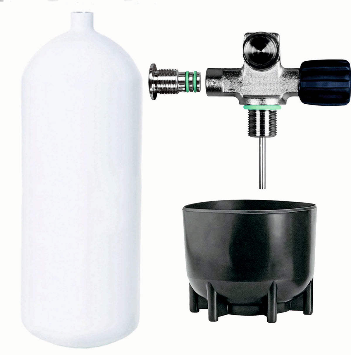 BTS 12 Litre Dumpy 232 Bar Steel Cylinder with Right Hand DIN Valve, Blanking Plug & Boot S16416610