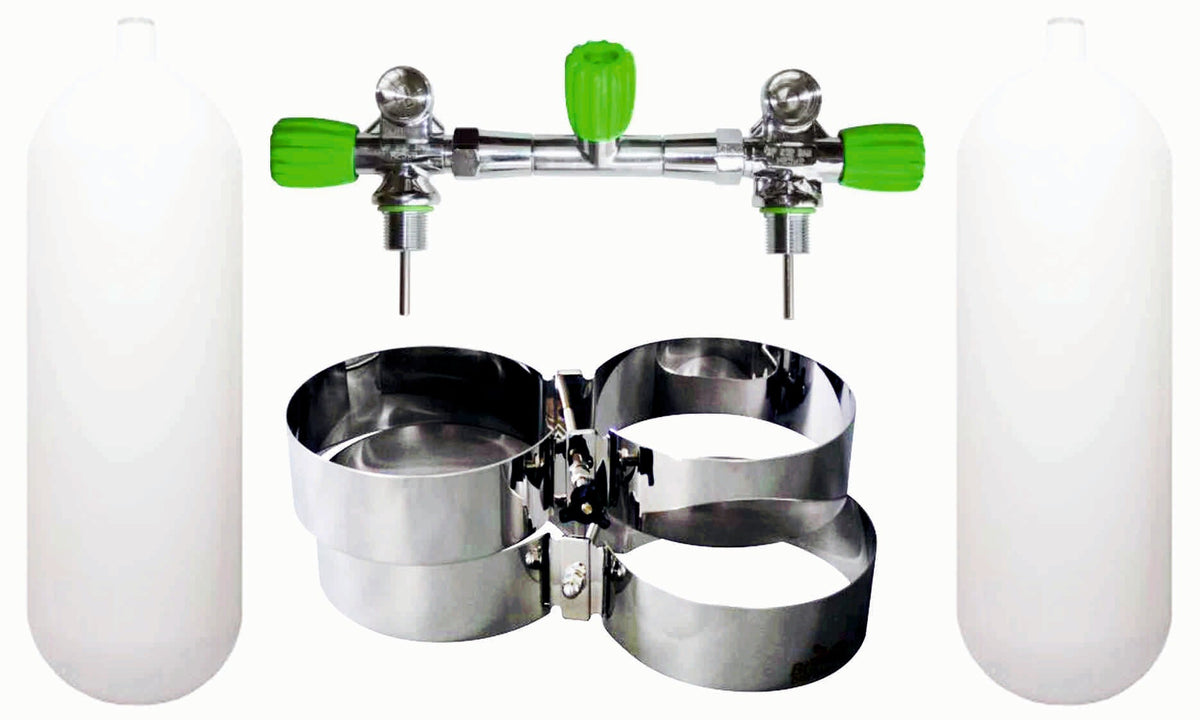 BTS 15 Litre 232 Bar M26 Steel Cylinder Twin Set with Isolation Manifold & Bands S16816651