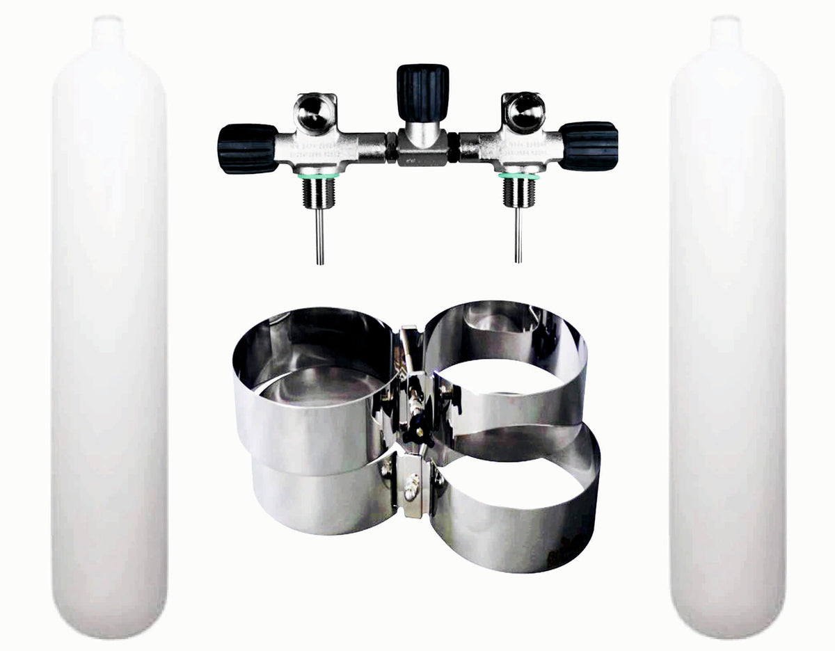 BTS 8.5 Litre 232 Bar DIN Steel Cylinder Twin Set with Isolation Manifold & Wide Bands S16816681