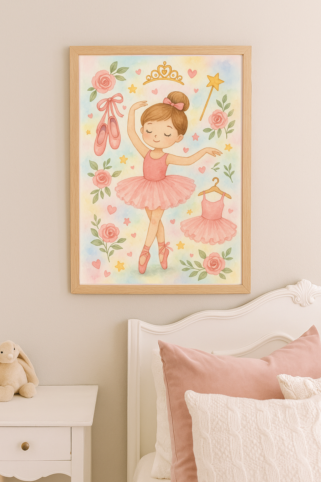 Ballerina Dreams Wall Art – Pink Ballet Print for Girls' Bedrooms or Nurseries