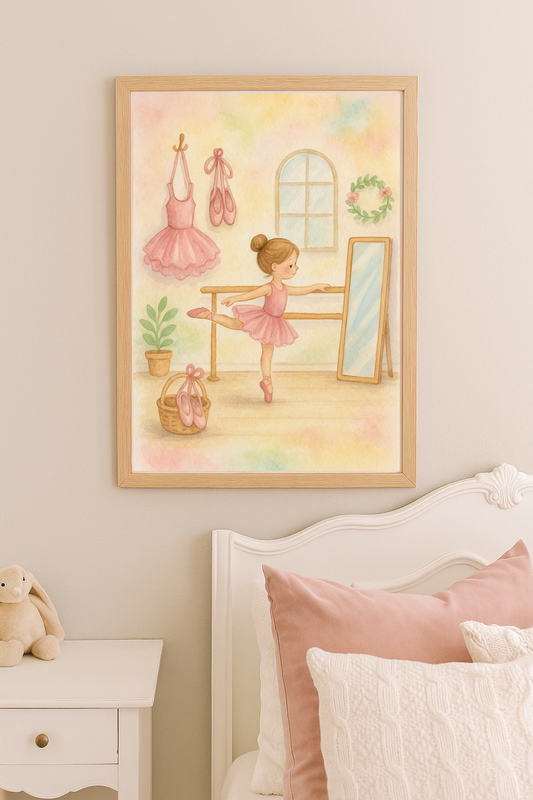 Ballet Studio Dreams – Pink Ballerina Wall Art for Girls' Room or Nursery
