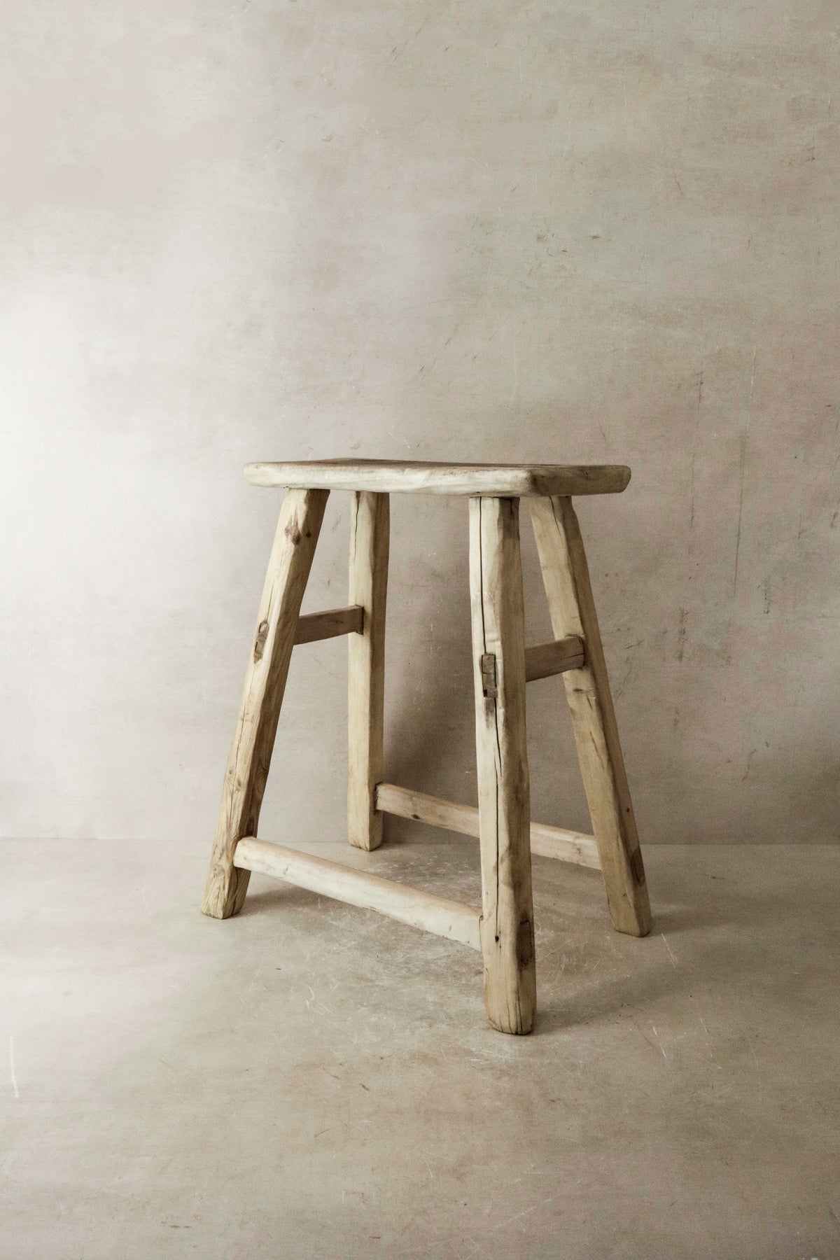 Vintage Rustic Elm Wood Stool - Medium - No 17